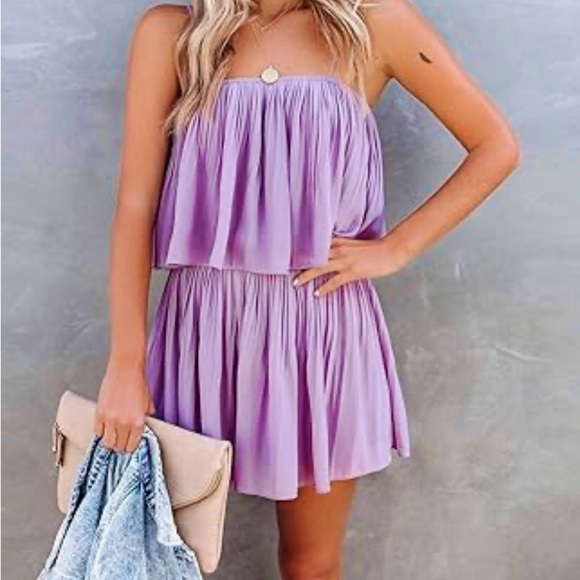 Exlura lavender pleated shorts romper w/ adj. spaghetti straps NEW small 🎉SALE - Picture 9 of 14